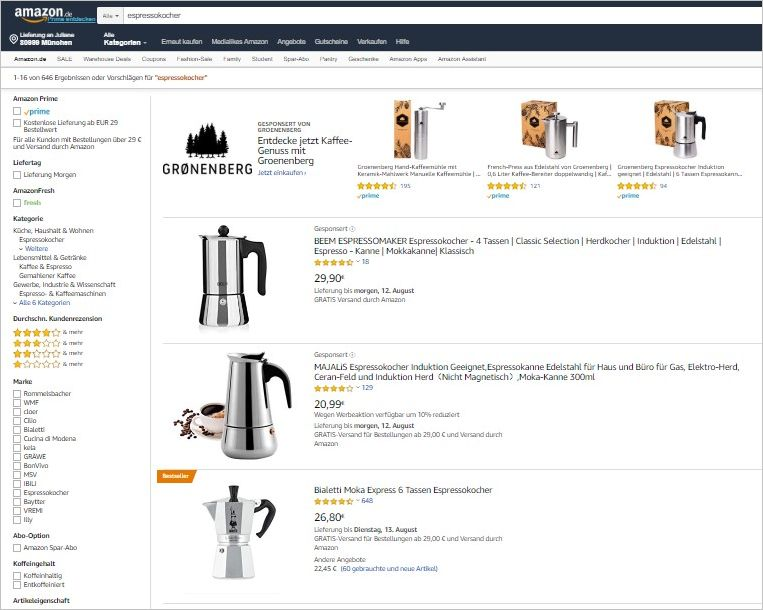 Sponsored Brand und Sponsored Product Kampagnen auf Amazon - Beispielbild